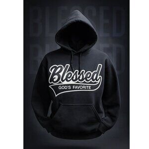EUC Blessed God's Favorite Hoodie Sweatshirt Black Size XL